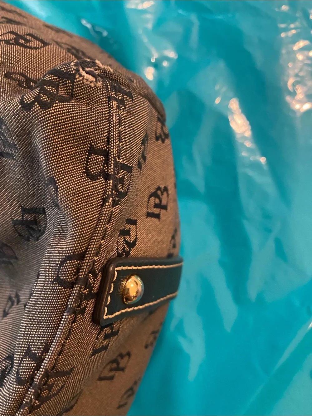 Dooney & Bourke Gray Monogram Hobo with Black Leather Strap and Silver Hardware